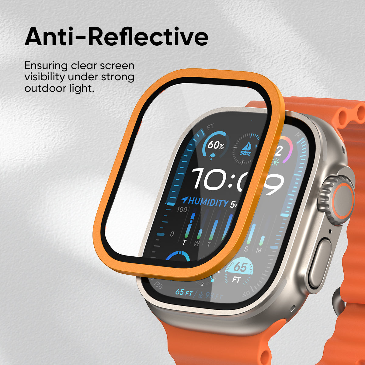 NanoArmour for Apple Watch Ultra 3 / Ultra 2 / Ultra 1 with ClearVue Anti-Reflective Tempered Glass Screen Protector: Aluminum Frame