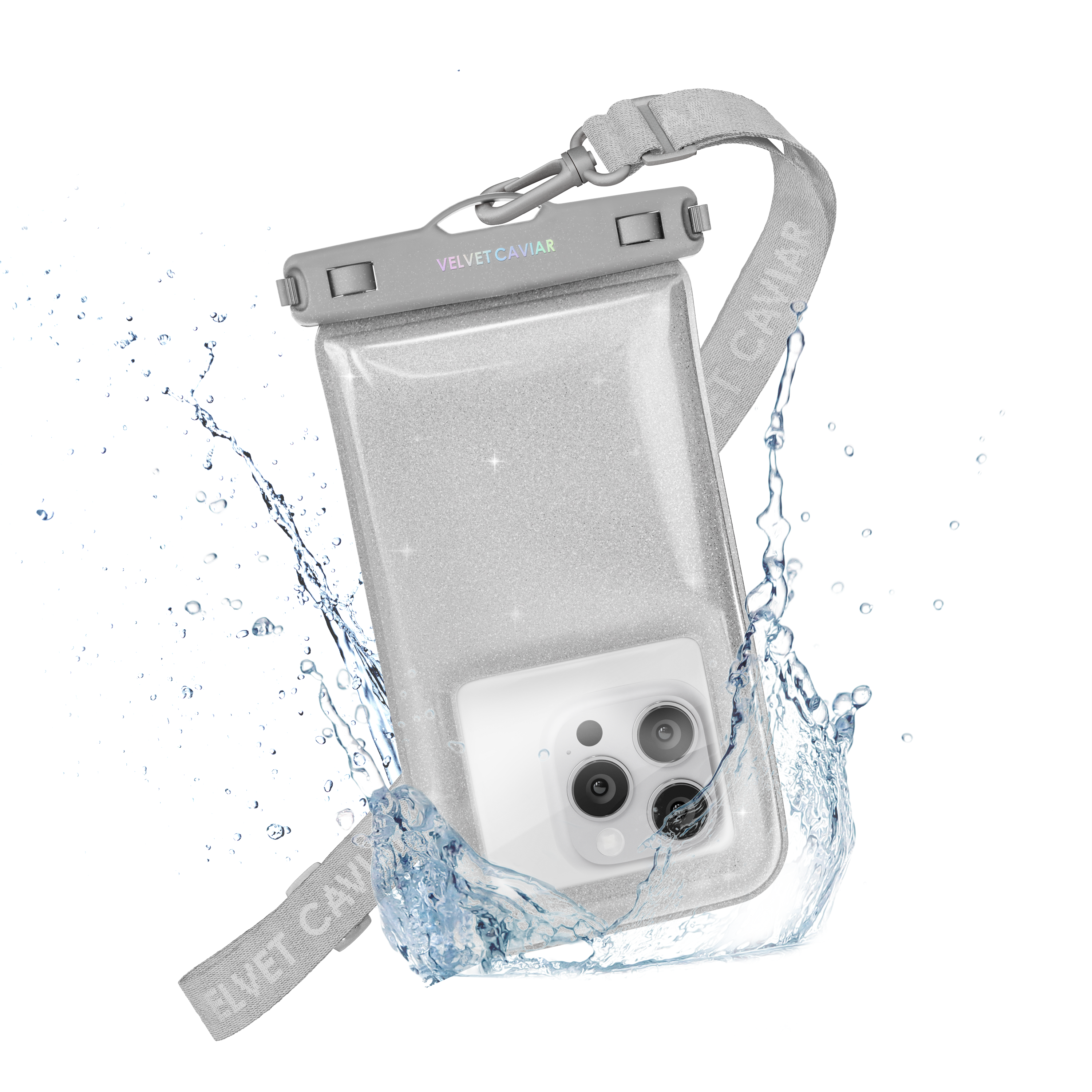 Silver Stardust Glitter Waterproof Floating Phone Pouch