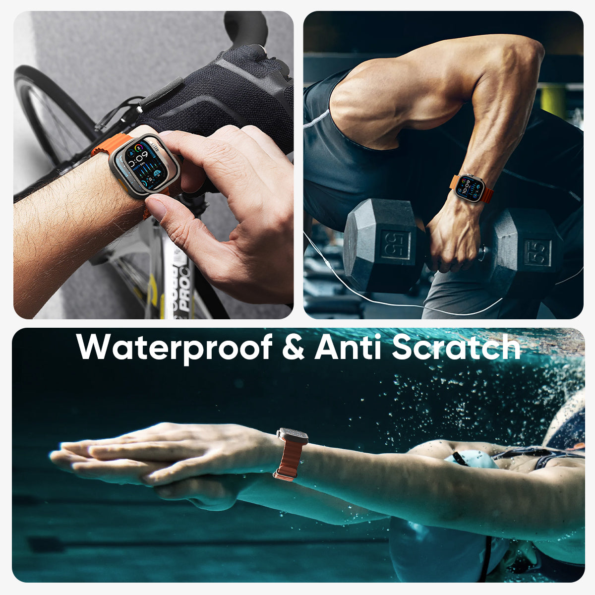 NanoArmour for Apple Watch Ultra 3 / Ultra 2 / Ultra 1 with ClearVue Anti-Reflective Tempered Glass Screen Protector: Aluminum Frame