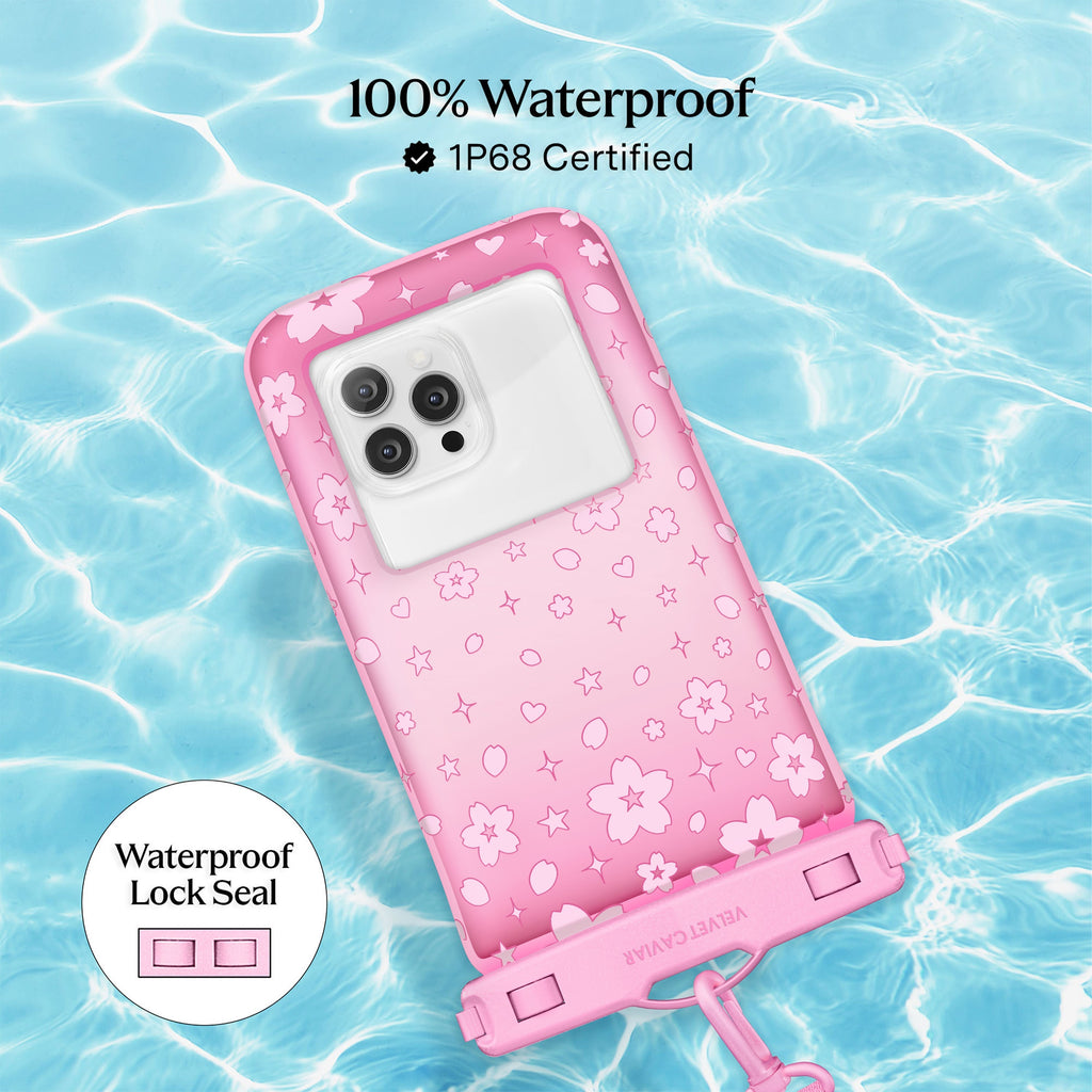 Pink Cherry Blossom Waterproof Floating Phone Pouch