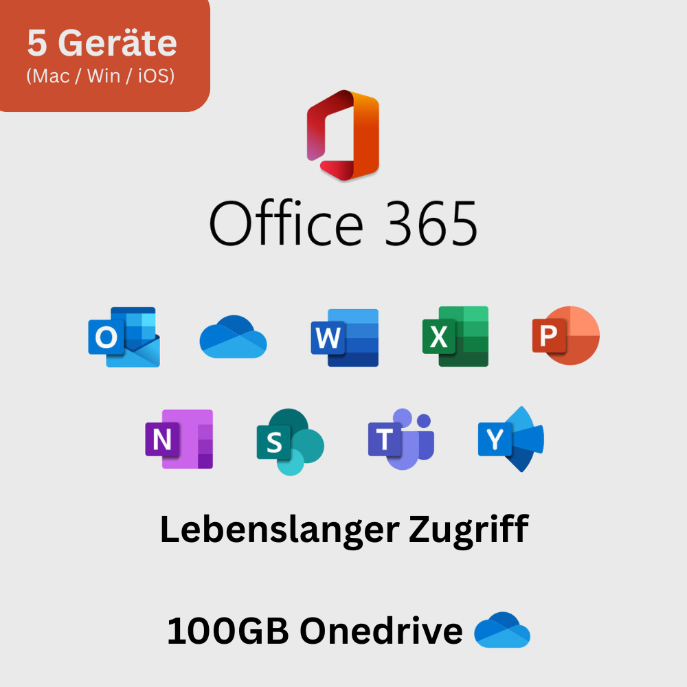 MS Office 365 Pro Plus – Lebenslanges Konto für 5 Geräte (Mac/Win/iOS)