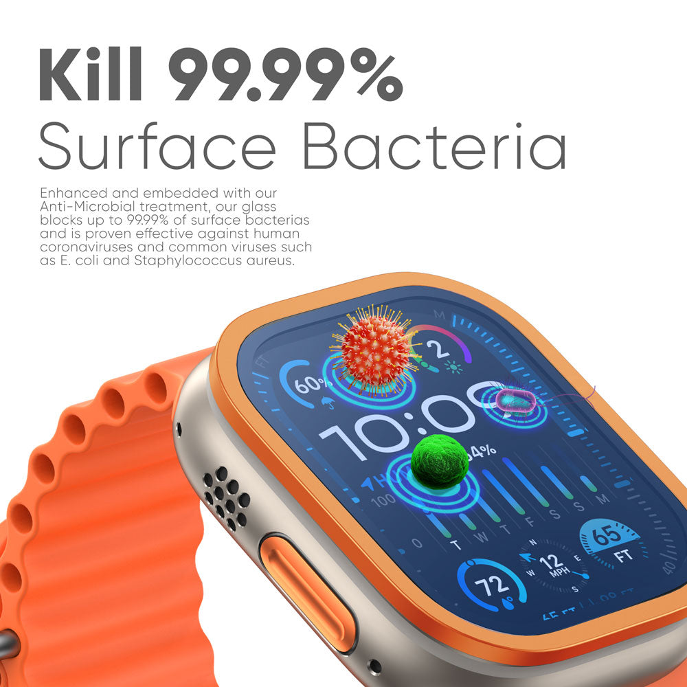 NanoArmour for Apple Watch Ultra 3 / Ultra 2 / Ultra 1 with ClearVue Anti-Reflective Tempered Glass Screen Protector: Aluminum Frame