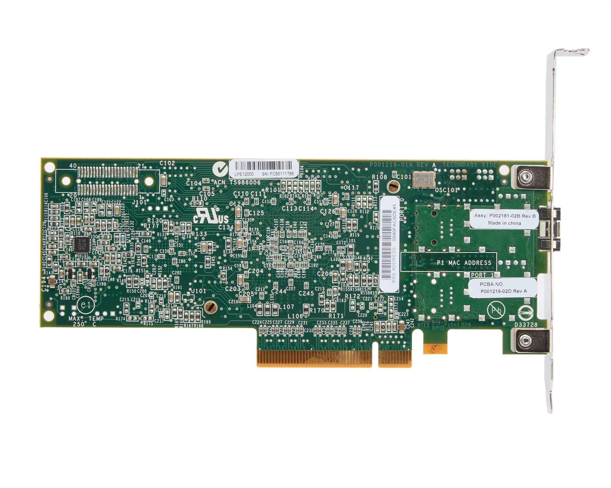 Dell Emulex LPE12000 Single Port 8GB Fiber Channel SFP+ HBA Full Height