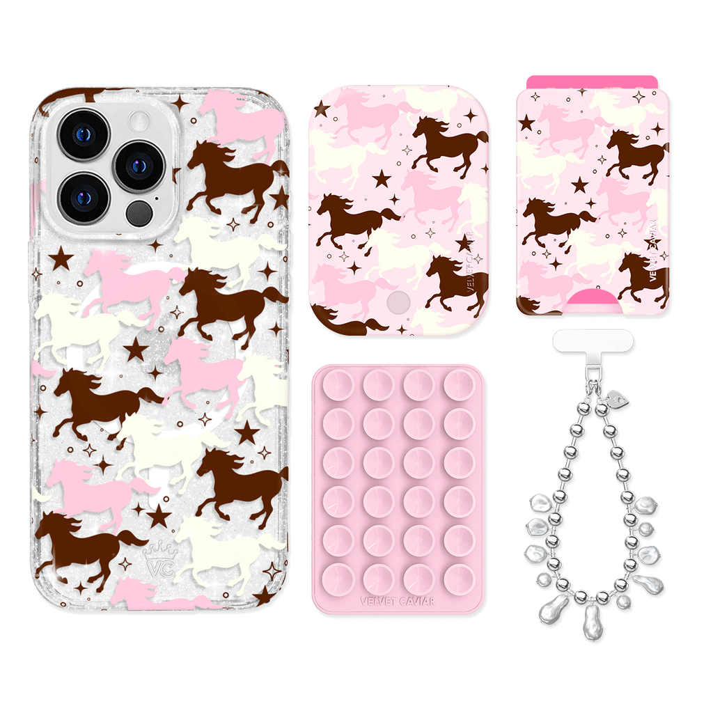 Pink Pony Glitter iPhone Bundle Set - Wallet