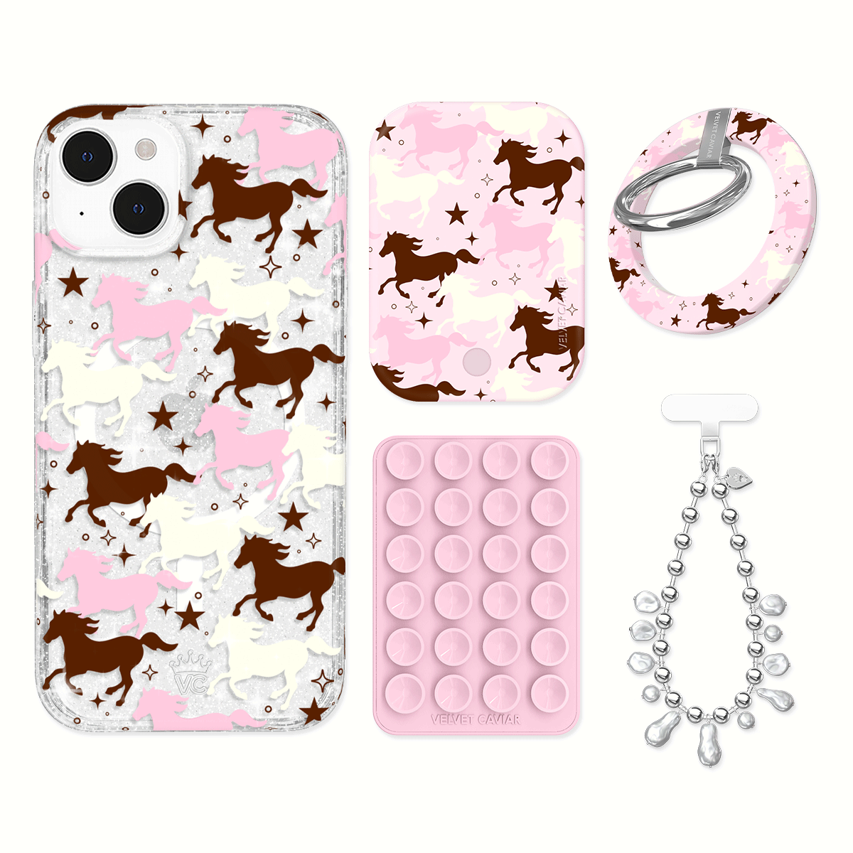 Pink Pony Glitter iPhone Bundle Set - Grip