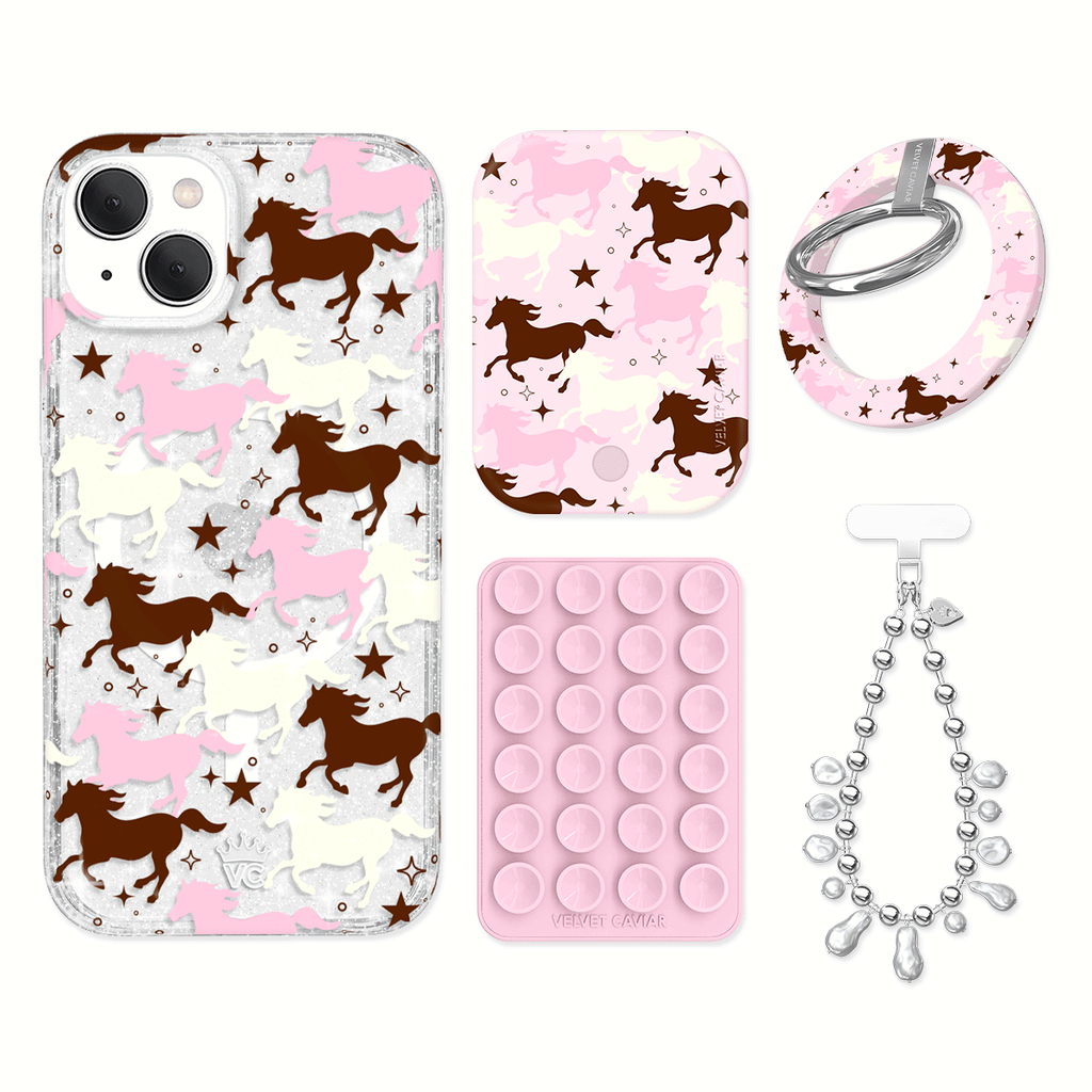 Pink Pony Glitter iPhone Bundle Set - Grip