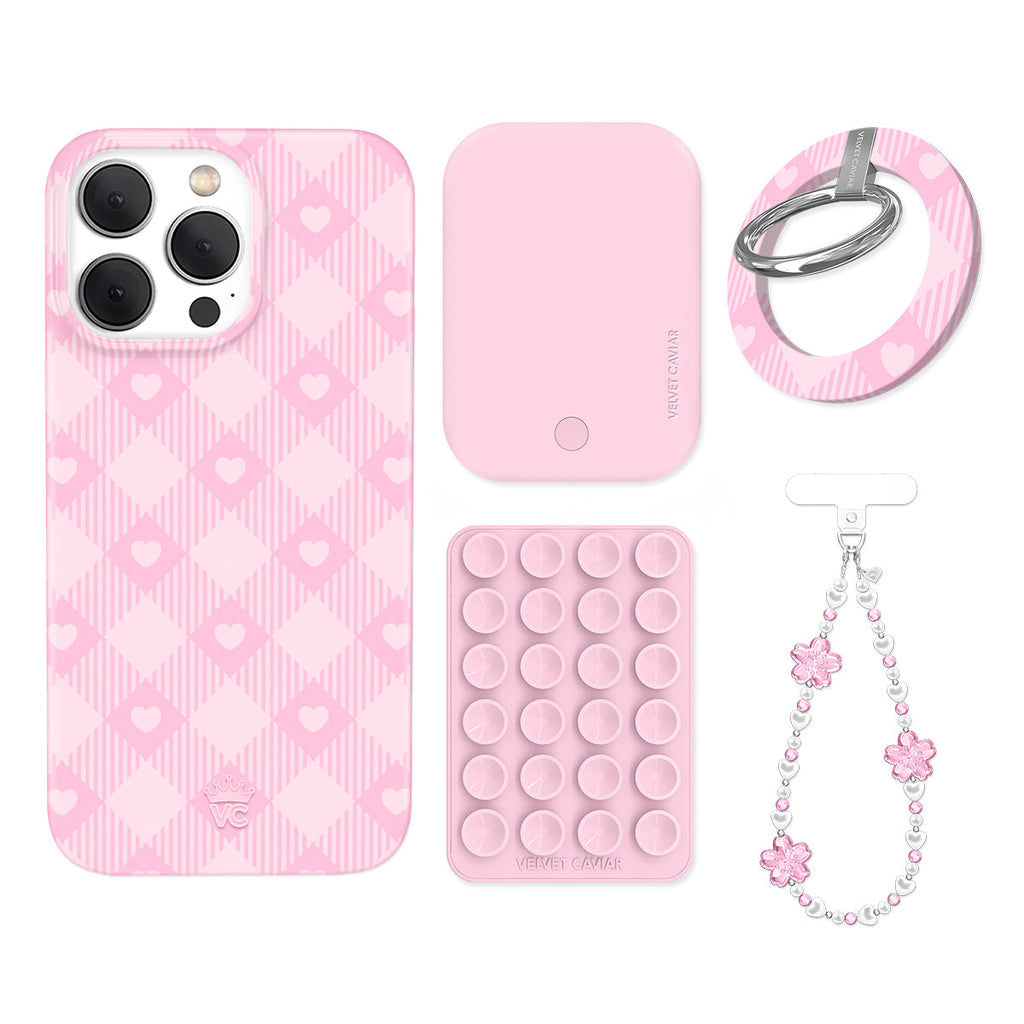 Dolly Pink Gingham iPhone Bundle Set - Grip