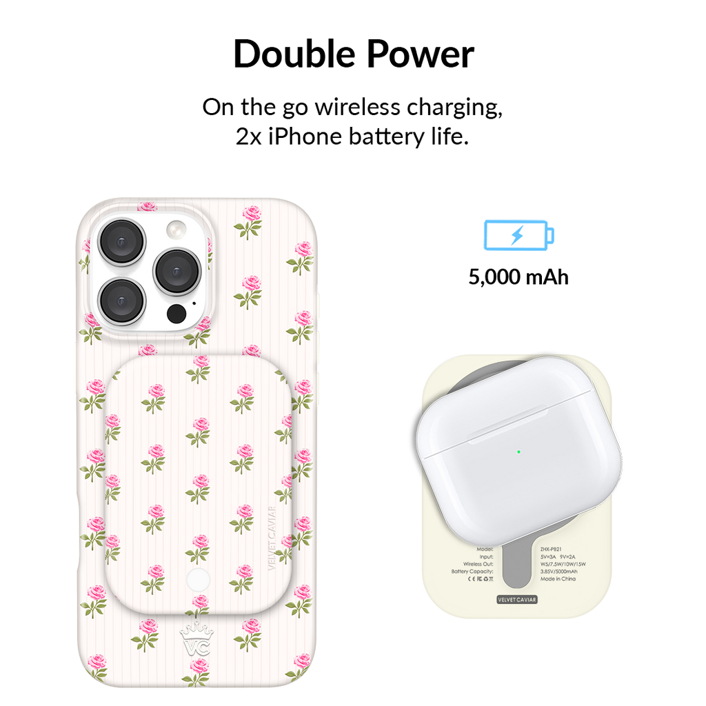 Pink Peony Floral MagSafe Battery Power Pack