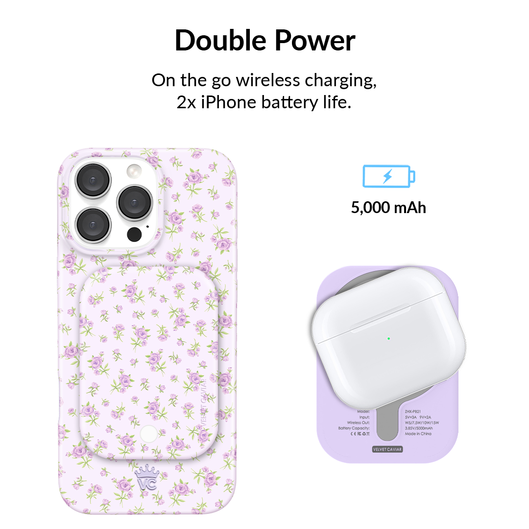 Dainty Lilac Floral MagSafe Battery Power Pack