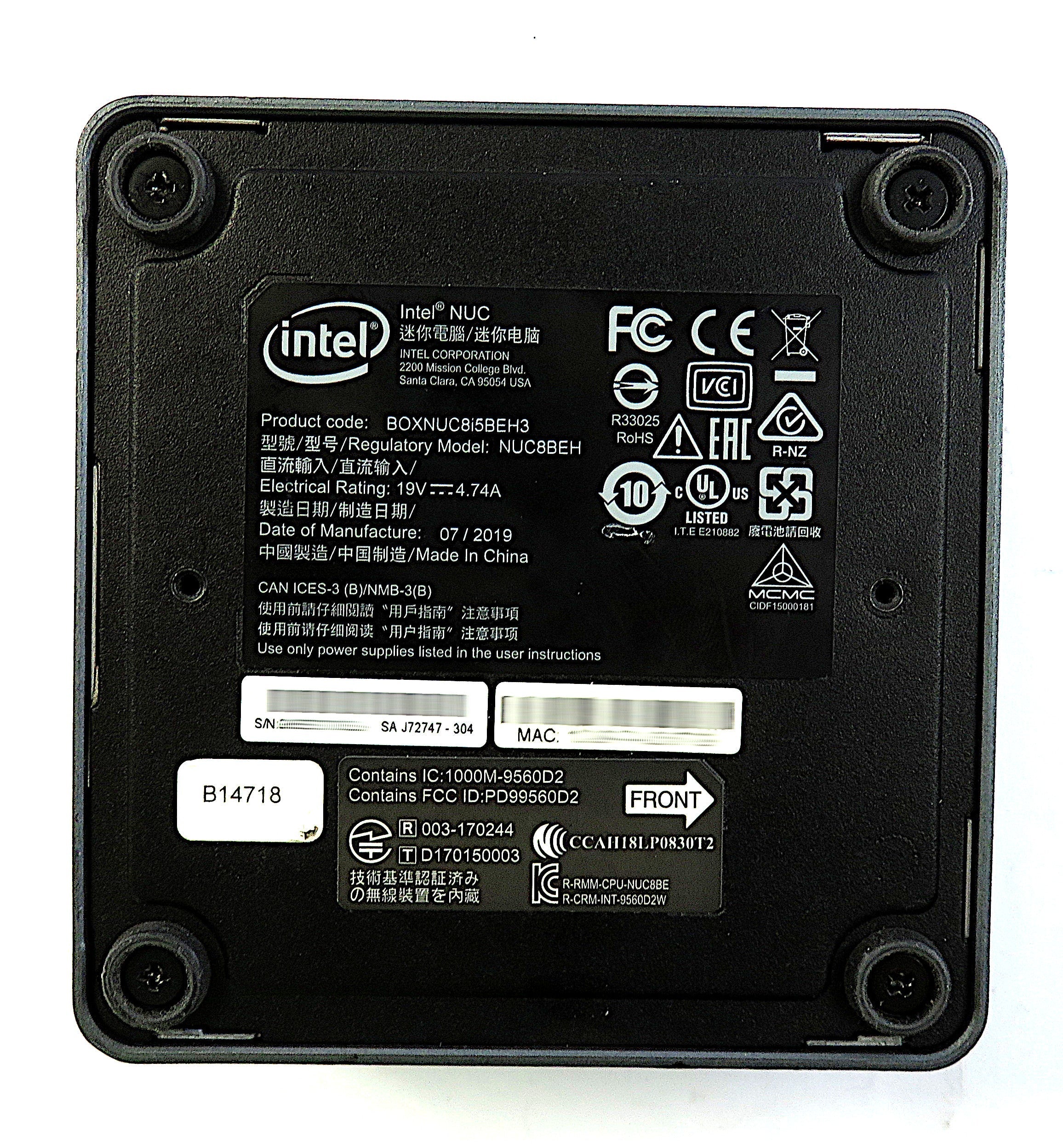 Intel NUC8i5BEH PC: 8th Gen i5 CPU, 8GB RAM, 256GB SSD