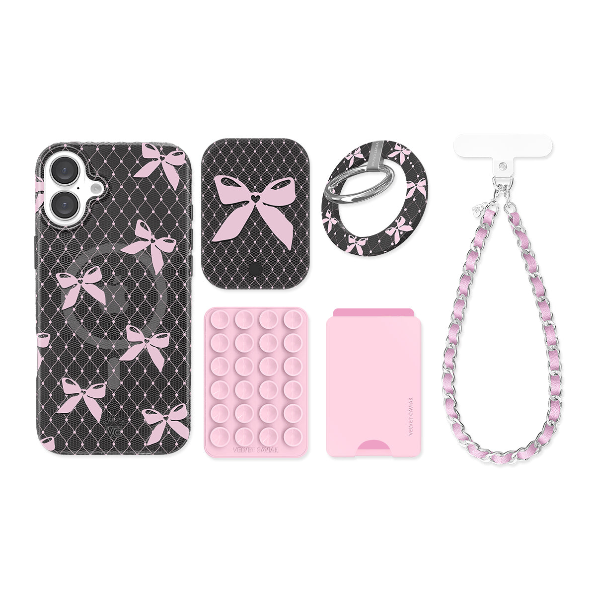 Lacy Pink Bows iPhone Bundle Set