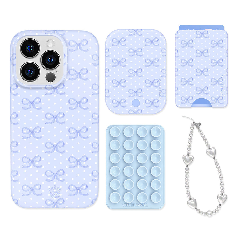 Lovely Blue Bows iPhone Bundle Set - Wallet