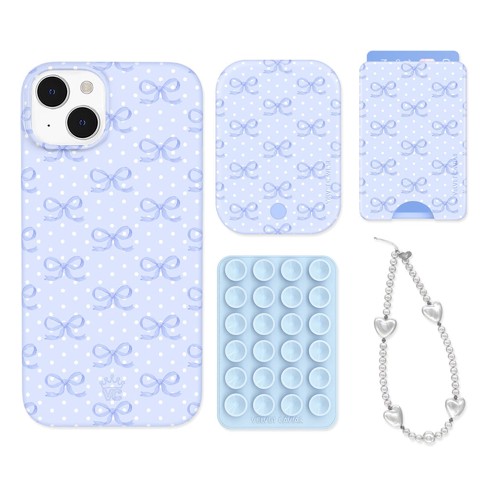 Lovely Blue Bows iPhone Bundle Set - Wallet