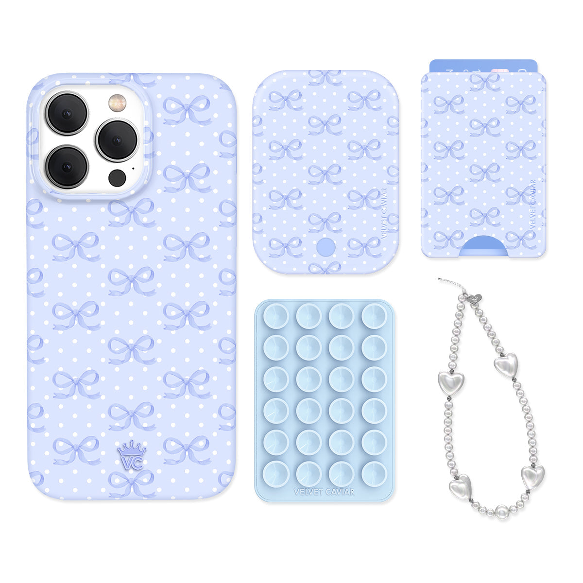 Lovely Blue Bows iPhone Bundle Set - Wallet