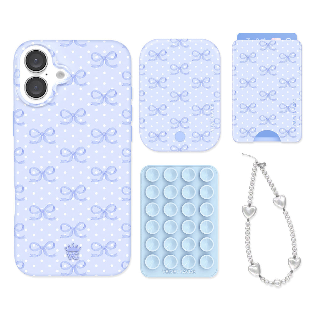 Lovely Blue Bows iPhone Bundle Set - Wallet