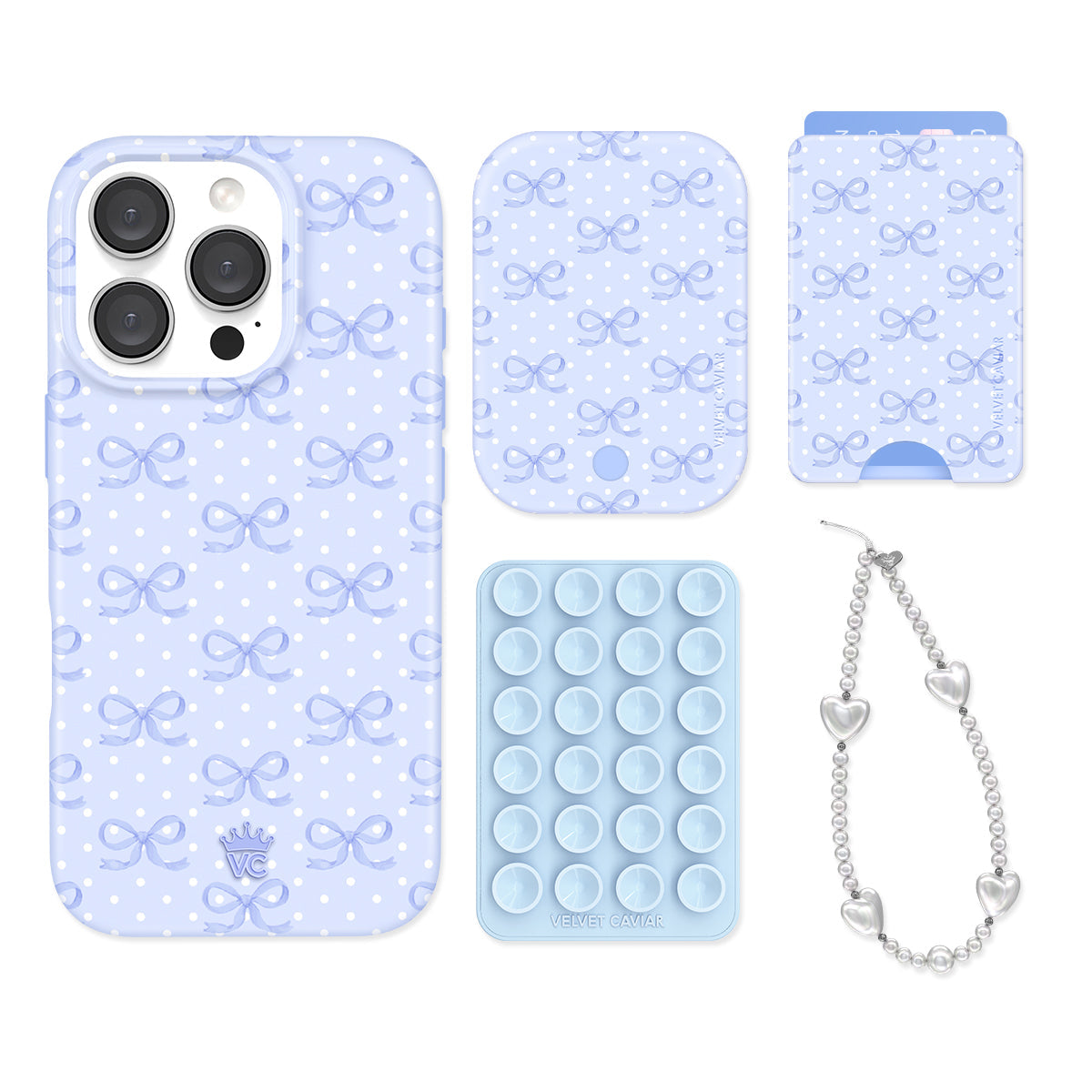 Lovely Blue Bows iPhone Bundle Set - Wallet