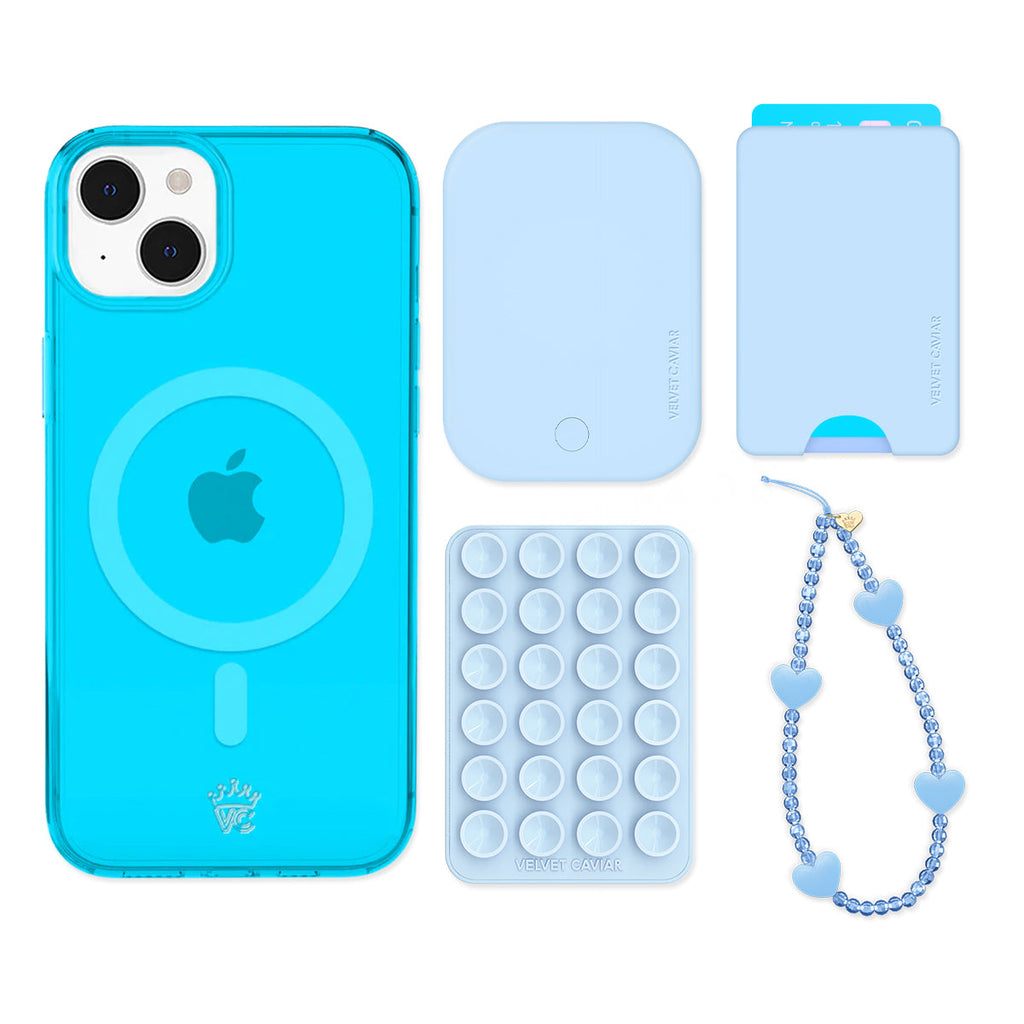Neon Blue iPhone Bundle Set - Wallet