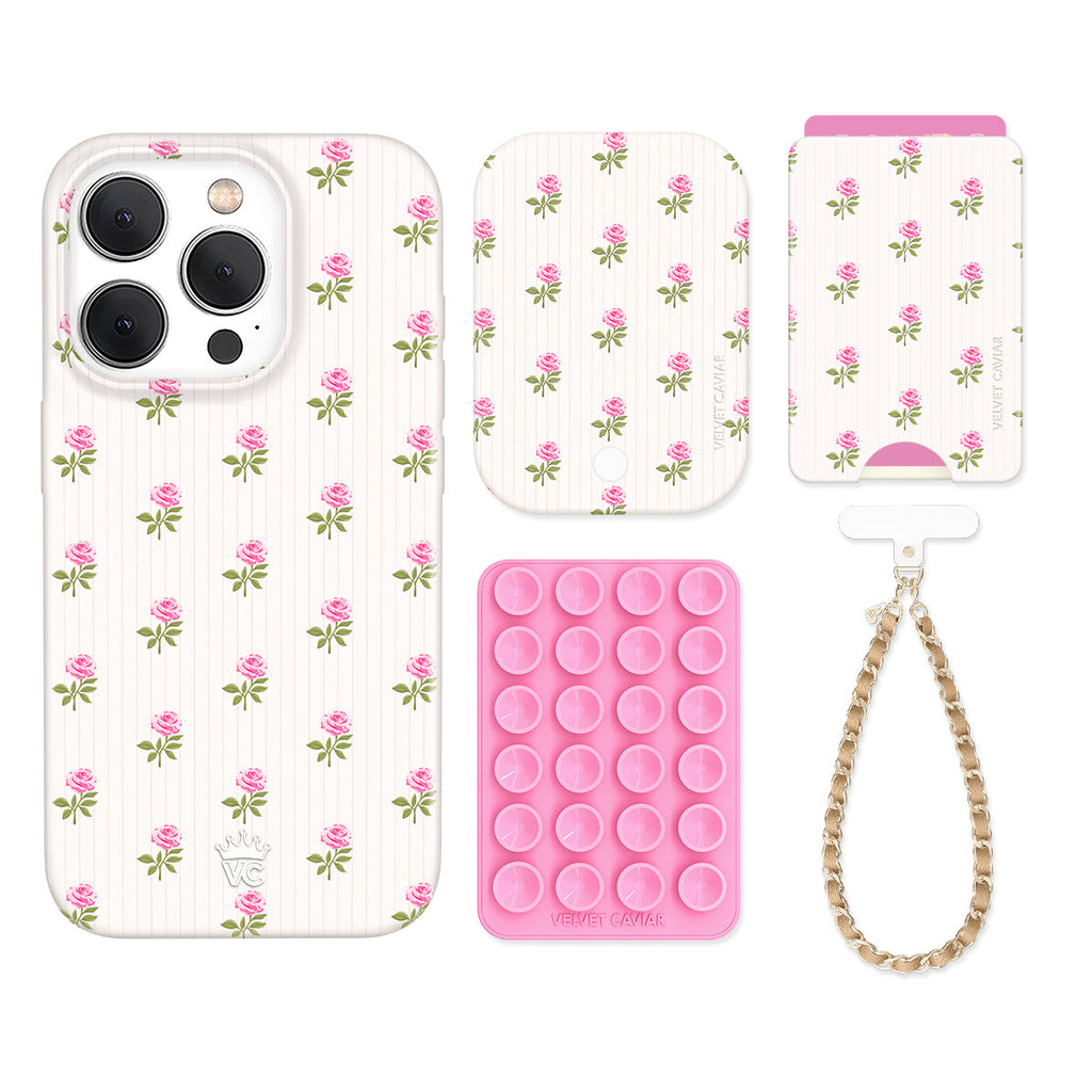 Pink Peony Floral iPhone Bundle Set - Wallet