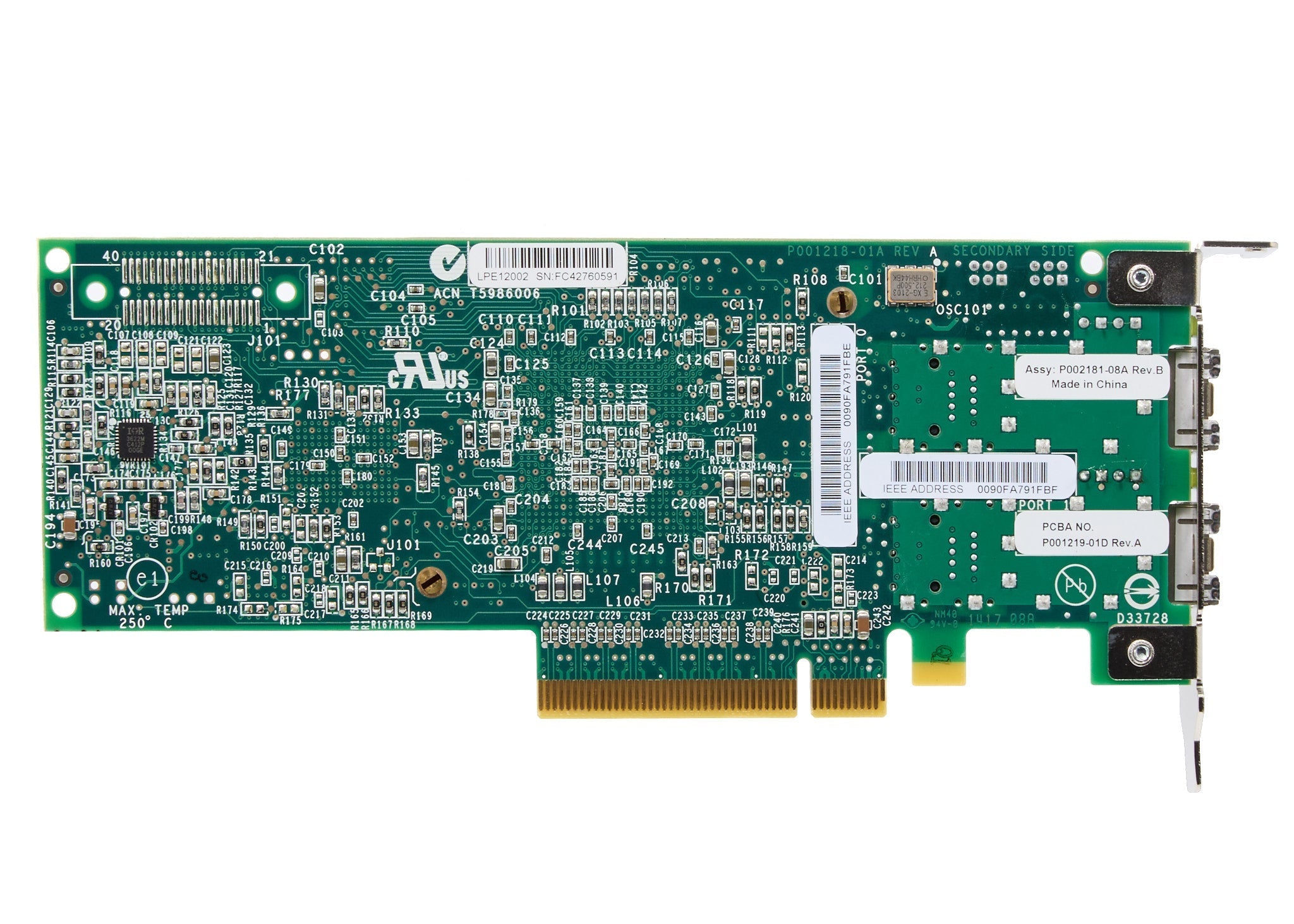 Dell Emulex LPE12002-E Dual Port 8GB Fiber Channel SFP+ HBA Low Profile