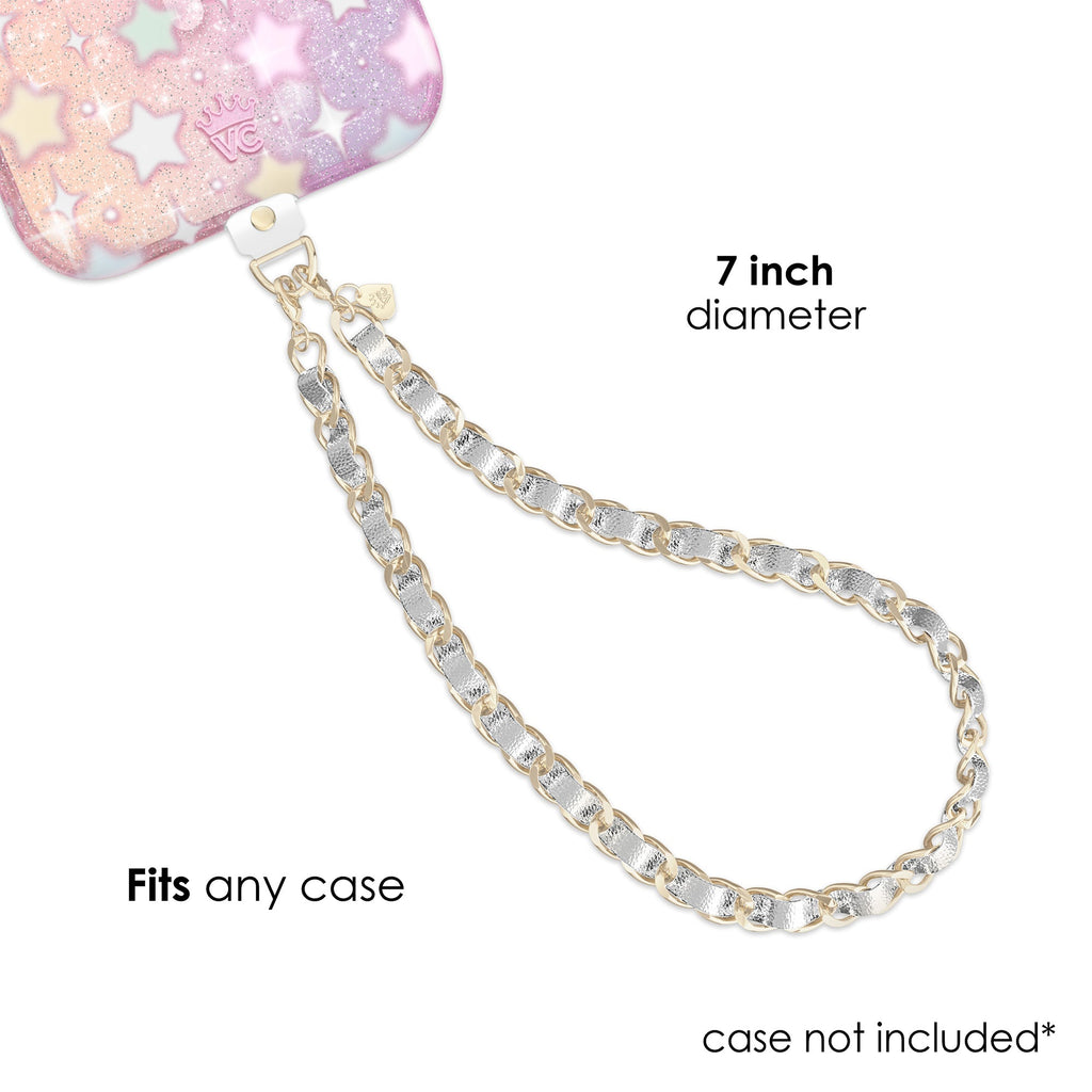Silver Leather Chain Phone Charm