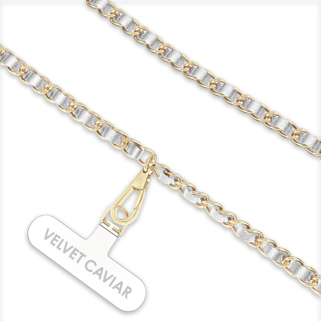 Silver Leather Chain Phone Crossbody Strap