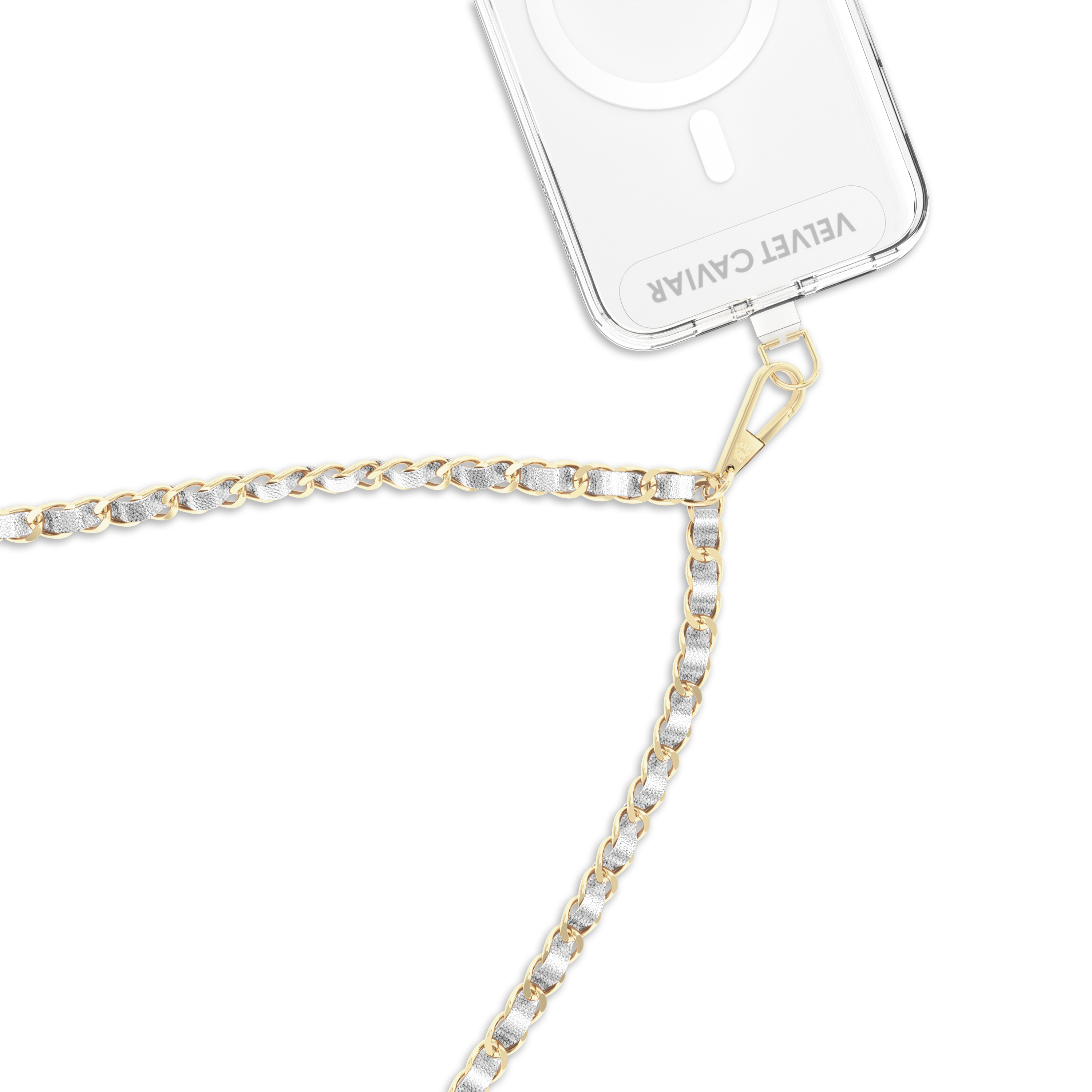 Silver Leather Chain Phone Crossbody Strap