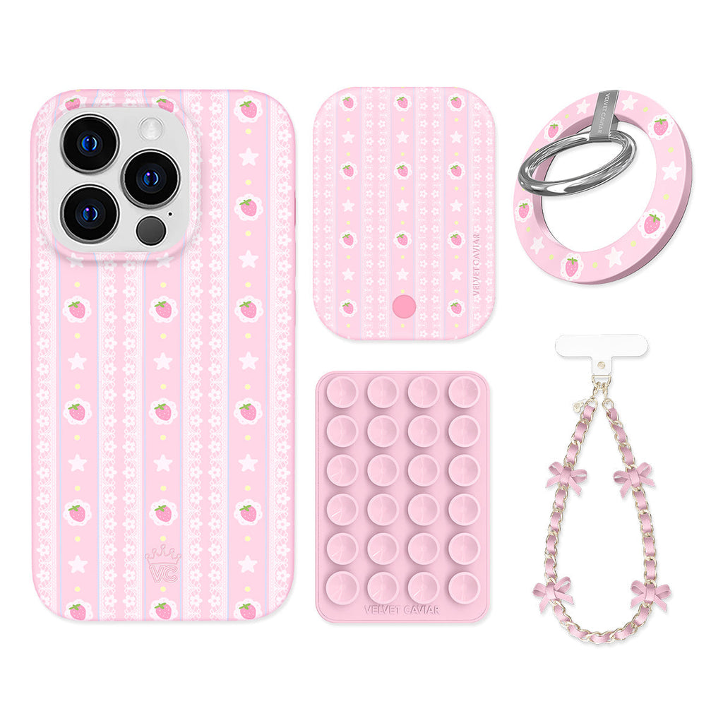 Strawberry Macaron iPhone Bundle Set - Grip