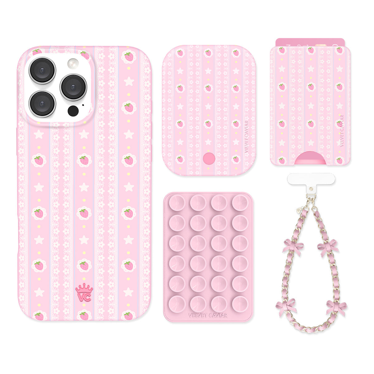 Strawberry Macaron iPhone Bundle Set - Wallet