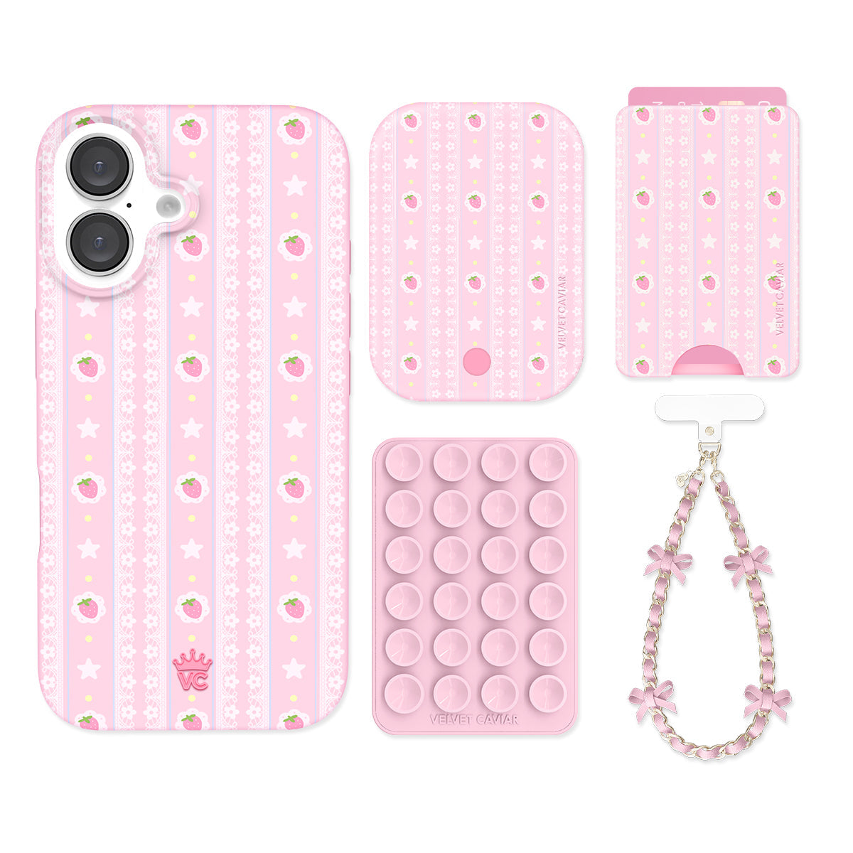 Strawberry Macaron iPhone Bundle Set - Wallet