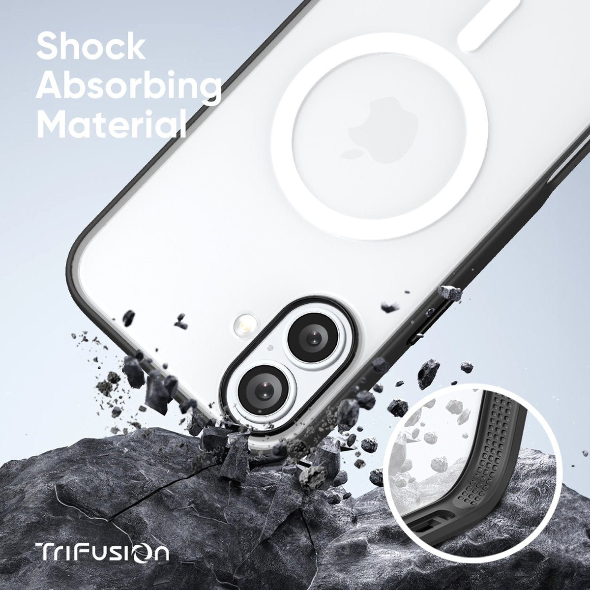 FLOLAB Surtect Tri-Fusion MagSafe Compatible Case – iPhone 16 Series (Black Frost White Ring)