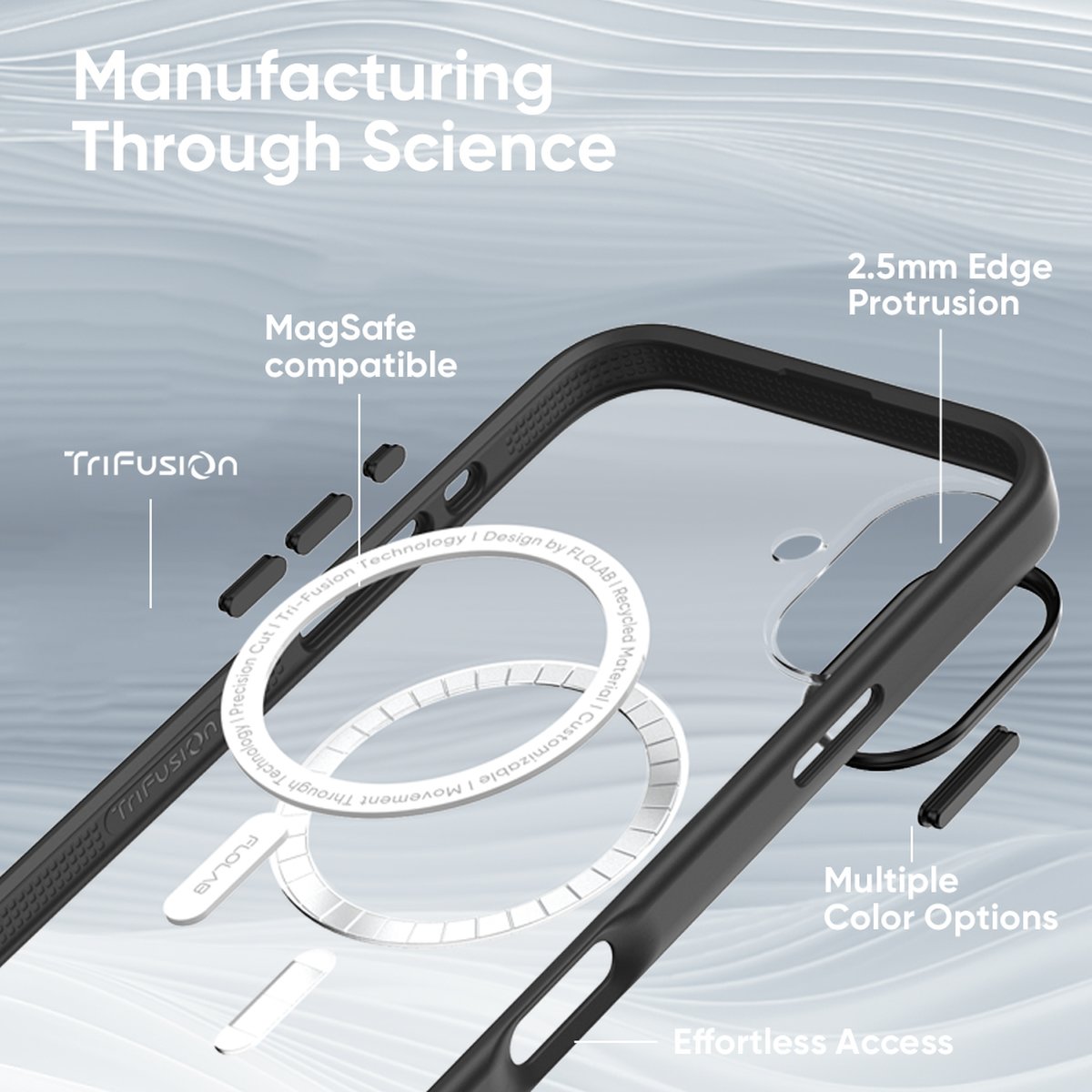 FLOLAB Surtect Tri-Fusion MagSafe Compatible Case – iPhone 16 Series (Black Clear)