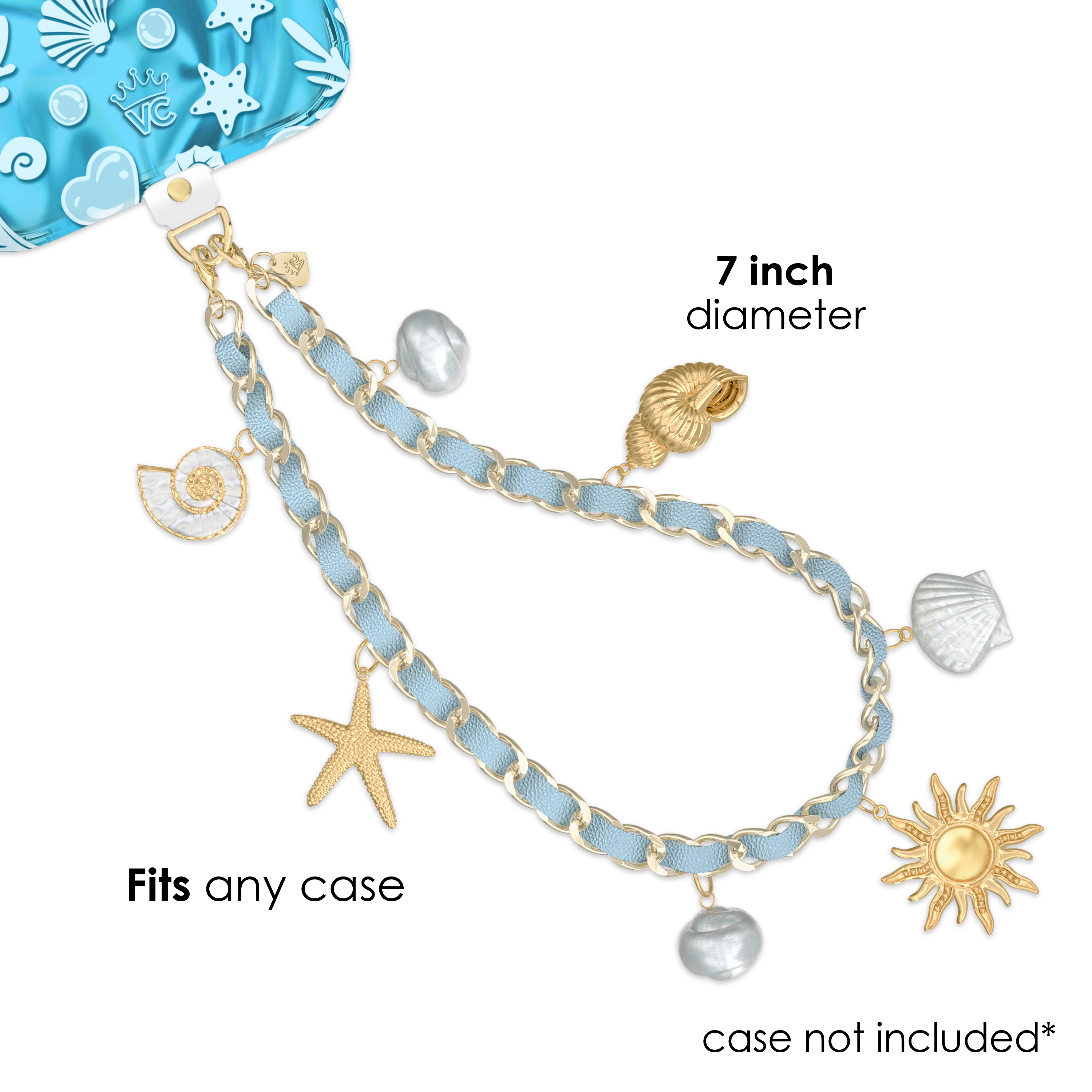 Coastal Princess Leather Chain Phone Charm